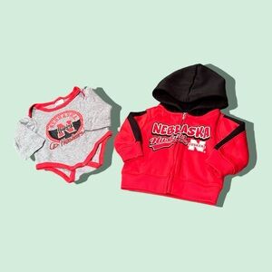 Set Of Two Baby Nebraska Huskers One Piece And Zip Up Hoodie Set Sz 3-6 Months